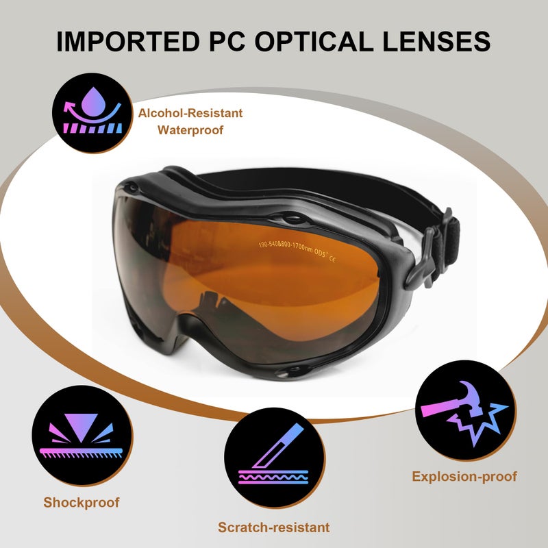 MCWlaser نظارات أمان ليزر MCWlaser OD5+، 190-540nm / 800-1700nm Yag، حماية العين من الليزر الأزرق والأخضر والأشعة فوق البنفسجية للنظارات الزجاجية ل445nm، 450nm، 455nm، 532nm، 808nm، 980nm، 1064nm، 1080nm نوع الامتصاص - Image 5